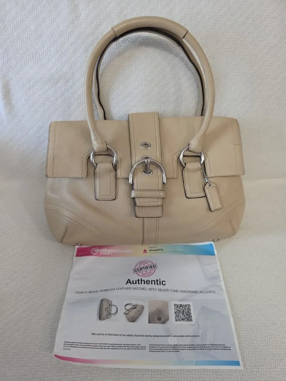 Vintage Coach Leather Handbag Satchel Purse Soho Flap Bag Beige Tan F10913 COA